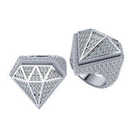 Two Radiant Diamond Shaped Ring – 6.65 CT Baguette Elegance are displayed from different angles on a white background, showcasing their bold geometric patterns and sparkling gemstones—perfect statement diamond rings for men.
