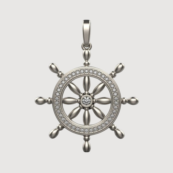 14k Gold Nautical Ship Wheel PendantCelebrate adventure with the 14K Gold Nautical Ship Wheel Pendant. Features intricate detailing in radiant 14K gold for a timeless and nautical-inspired look.