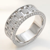 A close-up of the 3/4 CTW Natural Diamond Men's Band in 14K Gold, showcasing two rows of small diamonds along the edges and rectangular diamond clusters in a grid pattern at the center.