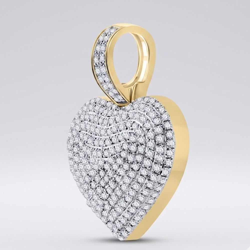 10K Gold Diamond Heart Pendant 3/4 Cttw Charm featuring rows of sparkling natural diamonds and a diamond-studded bail, shown against a plain light gray background.