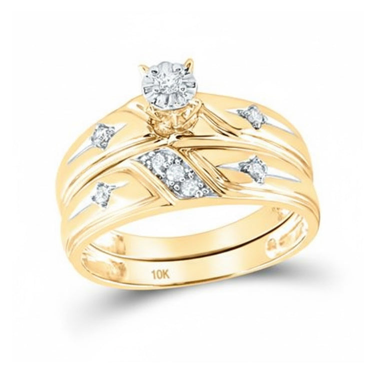 The 10k Gold Diamond Matching Wedding Ring Set features elegant diamonds, making it perfect for couples seeking stunning, coordinated wedding rings.