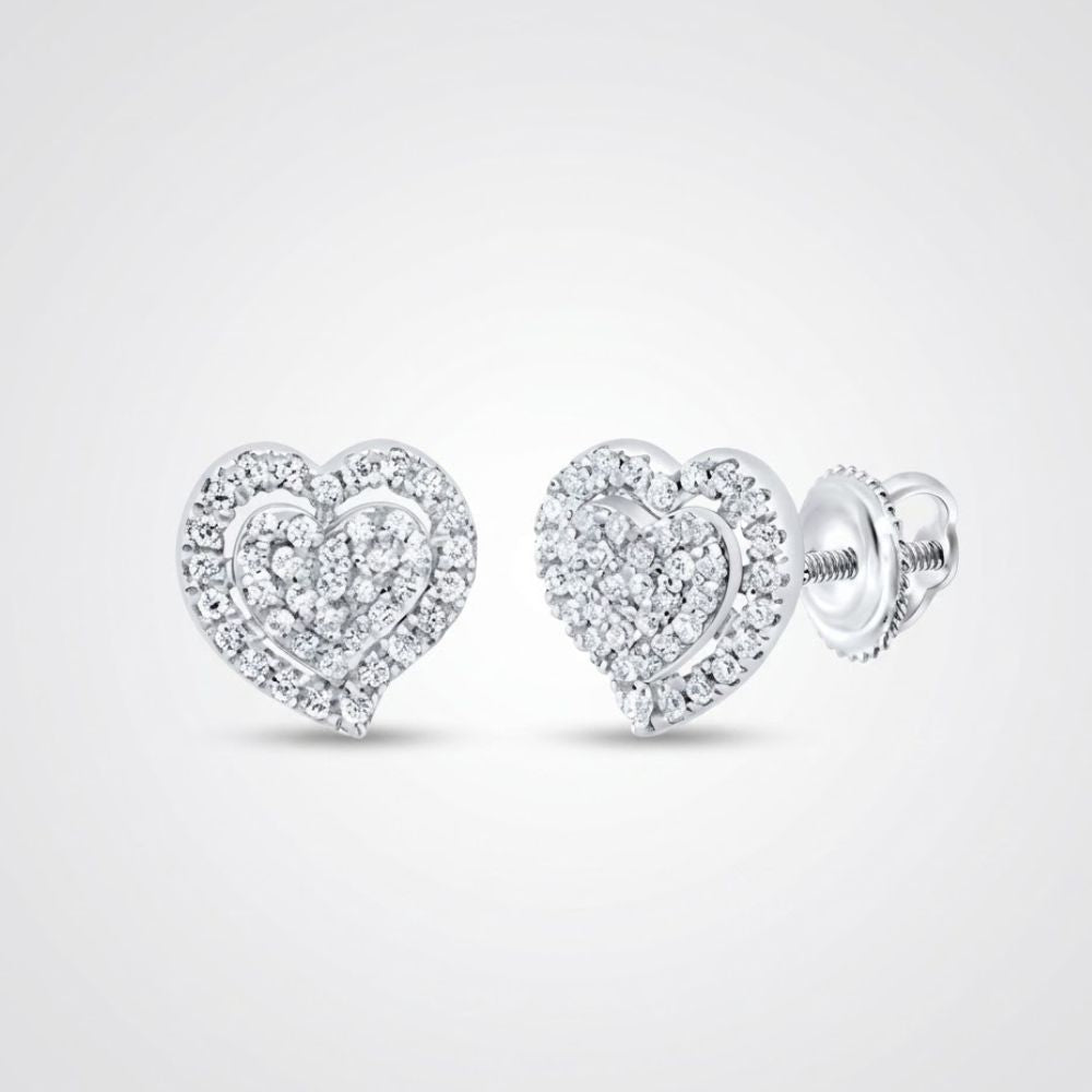 1/5CTW Diamond Gift Heart Earrings in 10K Gold, featuring sparkling diamonds and a secure screw-back closure, shown against a light gray background.