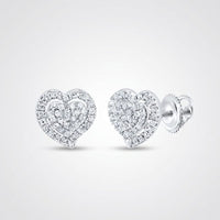 1/5CTW Diamond Gift Heart Earrings in 10K Gold, featuring sparkling diamonds and a secure screw-back closure, shown against a light gray background.