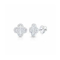 3/8CTW Natural Diamond Clover Earrings in 10k Gold feature a floral quatrefoil design with sparkling natural diamonds and secure screw-back closures, shown against a plain white background.