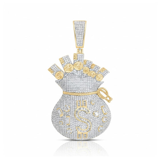 Dije de bolsa de dinero en forma de dólar con diamantes en oro de 10 quilates, 4,75 quilates