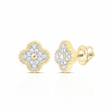  10k Yellow Gold Diamond Clover Earrings 1/6 Cttw