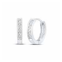 A pair of 1/8CTW round diamond hoop channel earrings in 10K yellow gold, displayed against a plain white background.