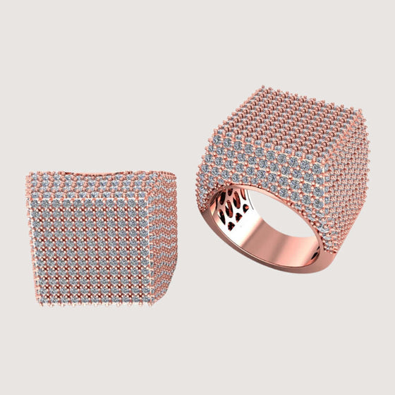 Cube Pavé Diamond Ring – 5.50 CT Men's Gold Design The Cube Pavé Diamond Ring – 5.50 CT Men's Gold Design is a bold and modern statement piece for those who want to stand out. Featuring an innovative cube-like structure encrusted with 5.50 CT of lab-grown