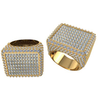 The Iced-Out Square Baguette Signet Ring – 7.20 CT features a bold, square face encrusted with sparkling diamonds and intricate edge detailing, making it a luxurious and standout piece of men’s jewelry.