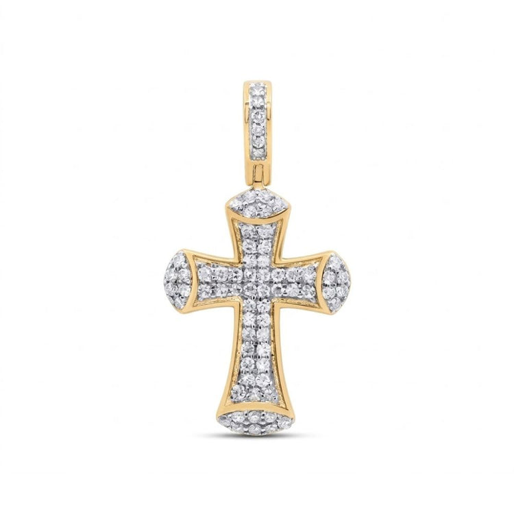 The 3/8CTW Diamond Cross Pendant in 10K Gold features small natural diamonds on the front and bail, displayed against a plain white background.