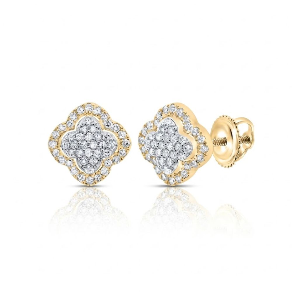 1/5 CTTW Diamond Clover Earrings in 10K yellow and white gold, featuring multiple small diamonds and secure screw-back closures.