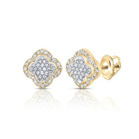 1/5 CTTW Diamond Clover Earrings in 10K yellow and white gold, featuring multiple small diamonds and secure screw-back closures.