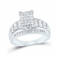 The 10k Gold Princess Diamond Bridal Engagement Ring features a 1 Cttw rectangular princess cluster and sparkling diamonds along the band for an elegant, radiant look.