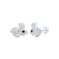 These 10K Gold Black Diamond Earrings (1/4 CTW) feature bunny-shaped studs encrusted with clear stones and sparkling black diamond eyes, shown against a white background.