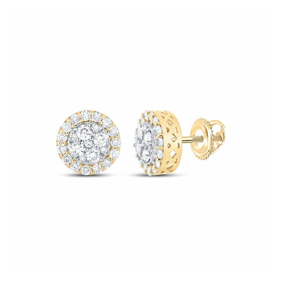 14k Gold Diamond Cluster Earrings 7/8 Cttw