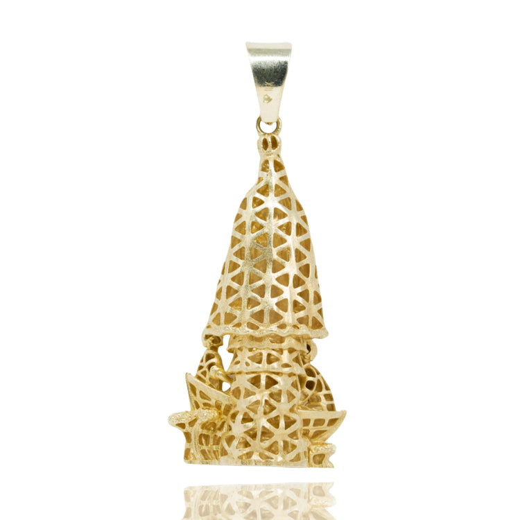 The Lady of Charity Large Pendant in yellow gold is a men’s religious pendant with a polished bail, perfect for adding meaningful charm to any chain.