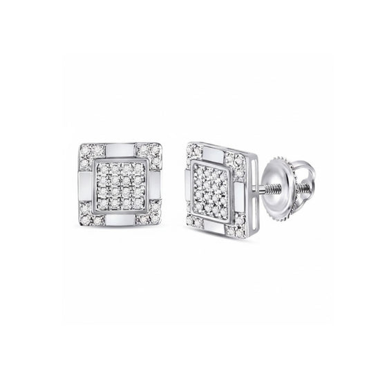 10K Gold Diamond Square Cluster Studs 1/6 Cttw