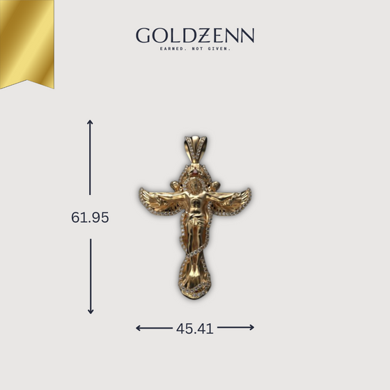 14K Gold Jesus Wing Cross Diamond Pendant with angelic wings and delicate diamond accents for spiritual elegance and protection.