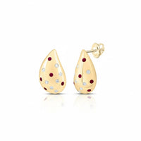 14k Gold Diamond & Ruby Teardrop Earrings 1/3CTW close-up detail - GOLDZENN