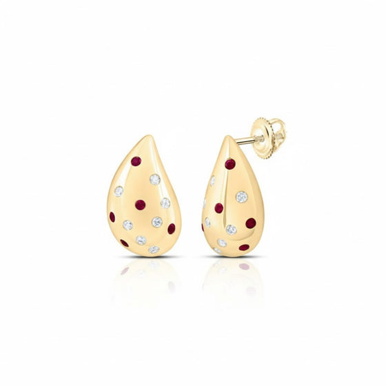 14k Gold Diamond & Ruby Teardrop Earrings 1/3CTW