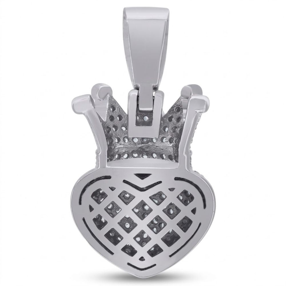The 925 Sterling Silver Crown Heart Pendant features a lattice pattern, polished surface, and intricate cutout details for an elegant touch.