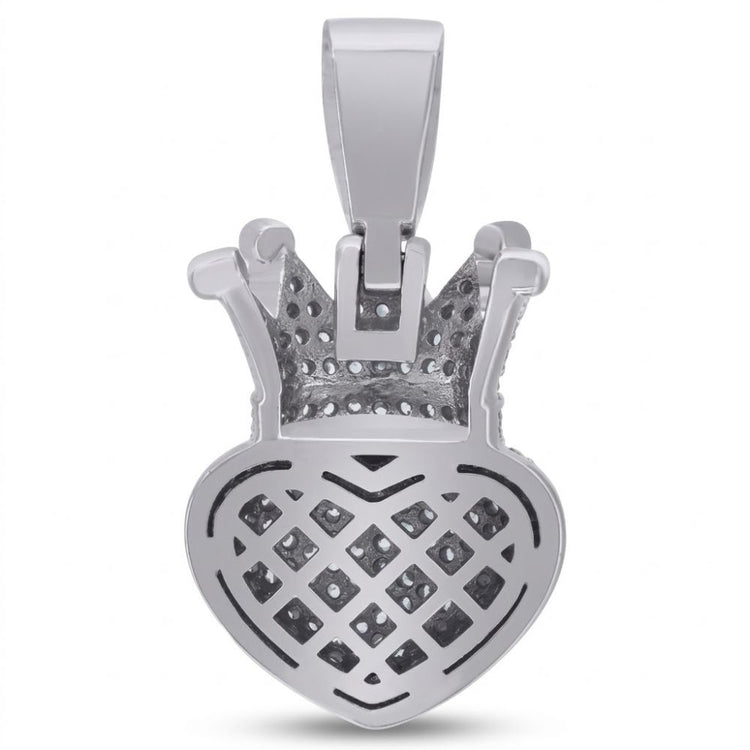 The 925 Sterling Silver Crown Heart Pendant features a lattice pattern, polished surface, and intricate cutout details for an elegant touch.