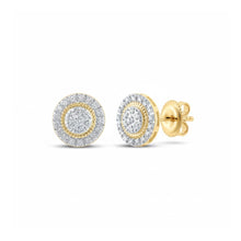  10K Gold Round Diamond Cluster Earrings 1/8 Cttw