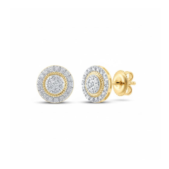 Aretes de diamantes redondos en racimo de oro de 10 quilates de 1/8 quilates