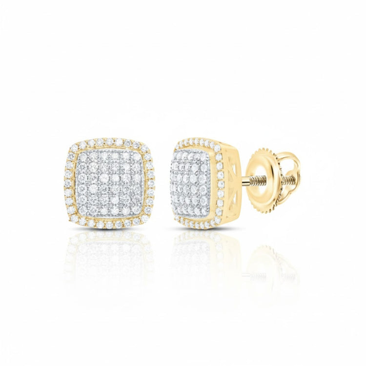 10K Yellow Gold Diamond Cushion Earrings 1/2CTW close-up detail - GOLDZENN