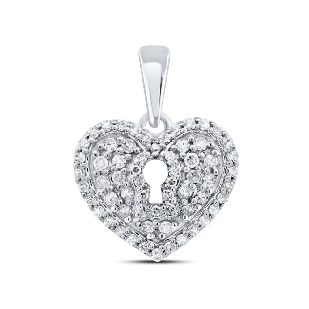 A 3/8 CTW diamond heart pendant crafted in 10K gold, adorned with sparkling stones and a central keyhole design for added elegance.