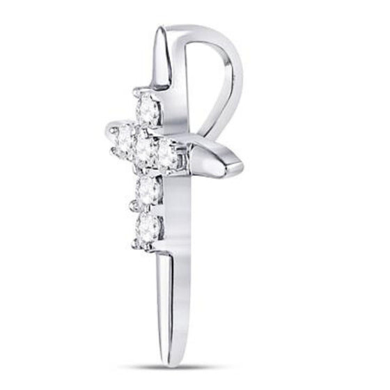 Colgante de cruz de diamantes en oro blanco de 10 k (1/10 quilates)