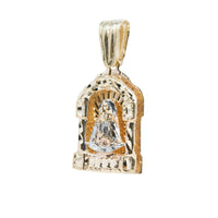 The Lady Charity Caridad Del Cobre Pendant is a 10k solid gold men’s pendant featuring an engraved Virgin Mary under an arch, with intricate detailing and a polished finish.