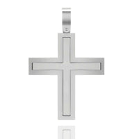 A 14k gold sleek rectangular cross pendant with a clip, featuring a minimalist design.
