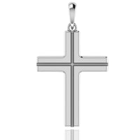 The 14k Gold Sleek Cross Pendant, featuring a polished finish, grooved inner cross outline, and a top loop for attaching to a chain, is displayed against a plain white background.