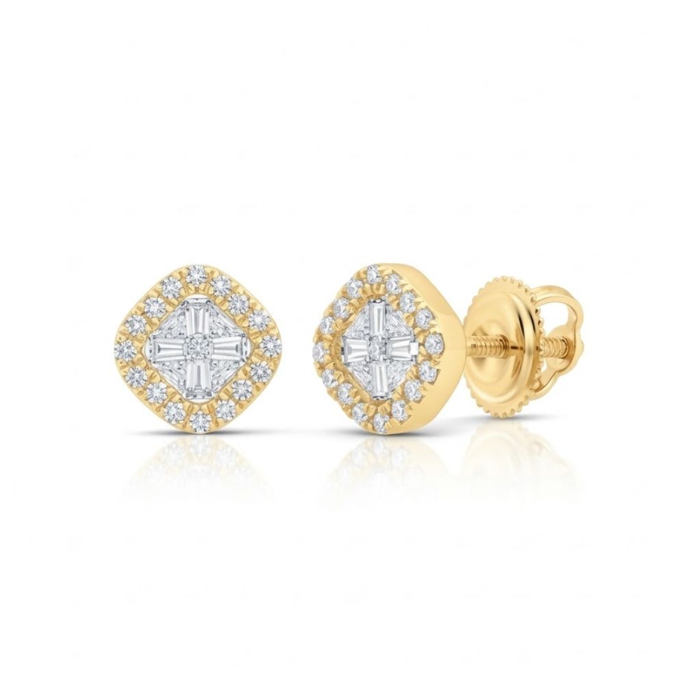 1/6CTW Clover Diamond Earrings in 10k gold, featuring a clover-shaped diamond design with secure screw-back posts.