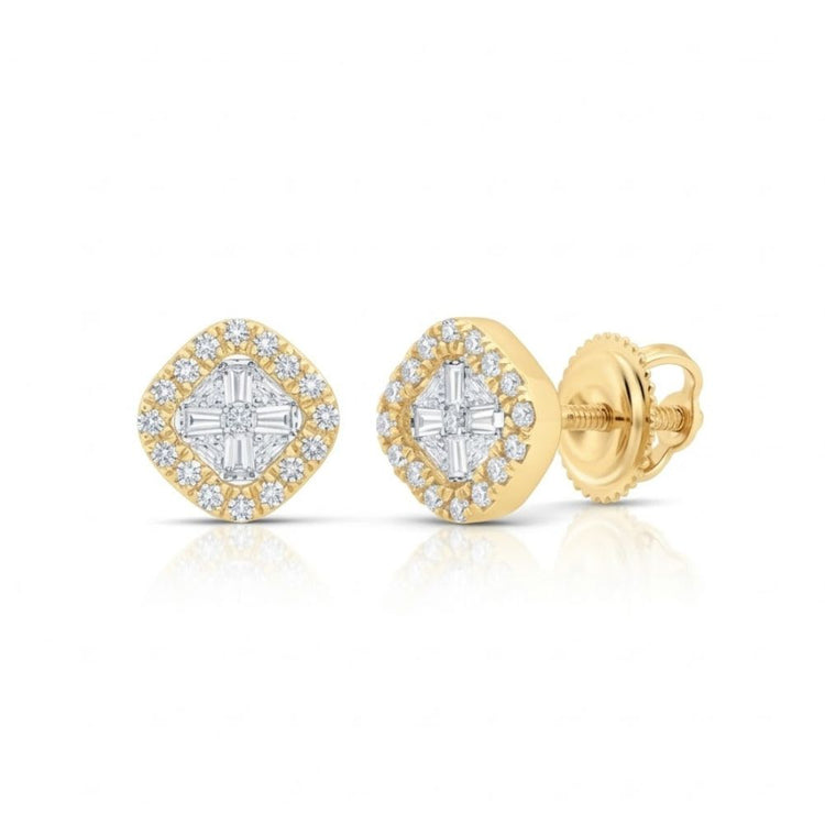 1/6CTW Clover Diamond Earrings in 10k gold, featuring a clover-shaped diamond design with secure screw-back posts.