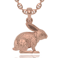 The 14k Gold Rabbit Pendant is a rose gold necklace with a nature-inspired, textured rabbit-shaped charm, displayed against a white background.