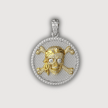  6.4 CTW diamond skull pirate pendant in 14K gold with intricate design and luxury craftsmanship, showcasing a bold and edgy style.