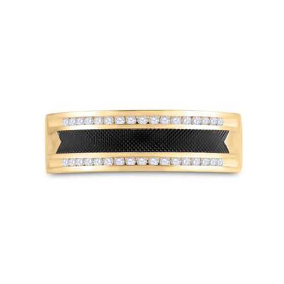 14k Yellow Gold Black Tone Diamond Wedding Band 1/4 Cttw