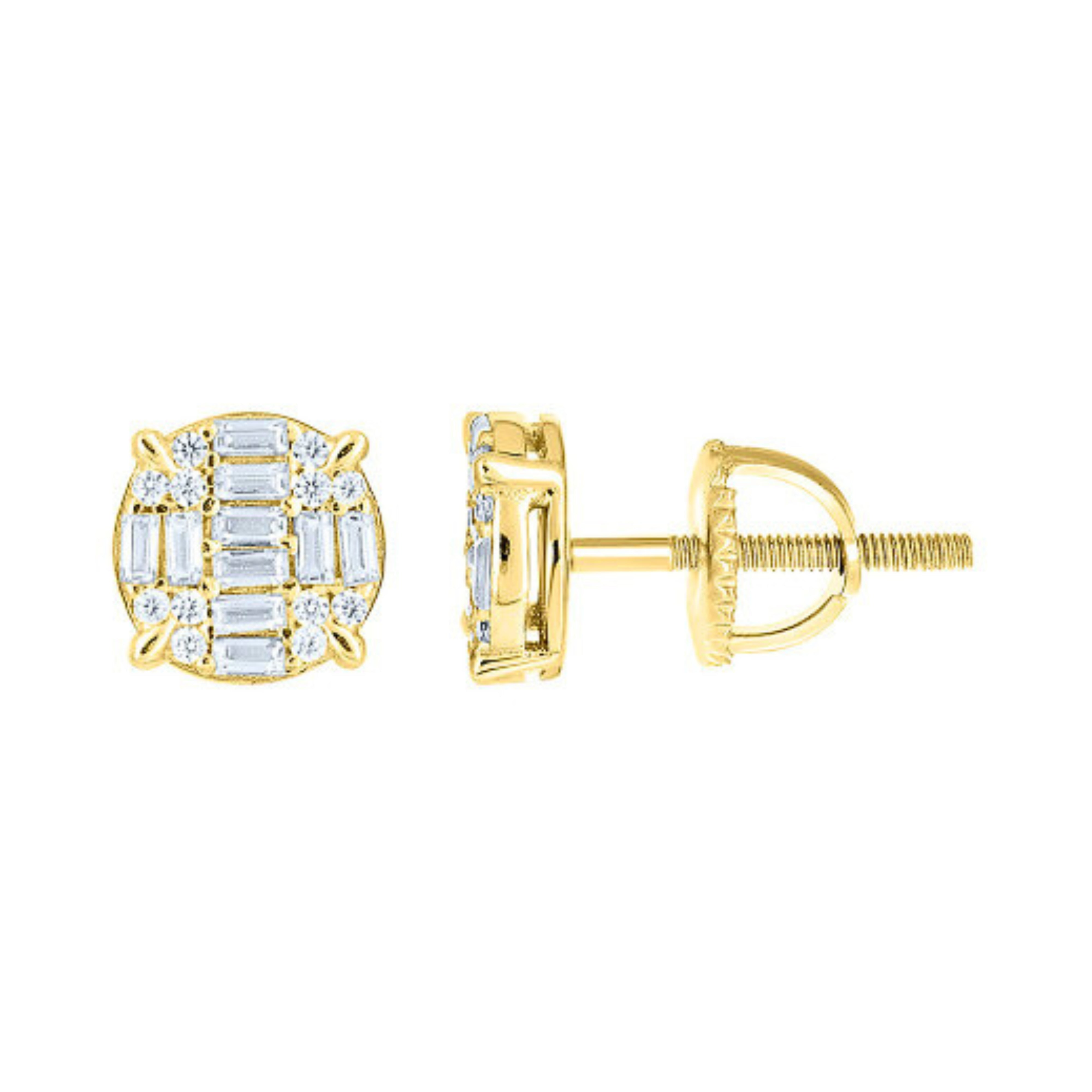 Yellow-Tone 925 Silver Round Baguette Moissanite Stud Earrings