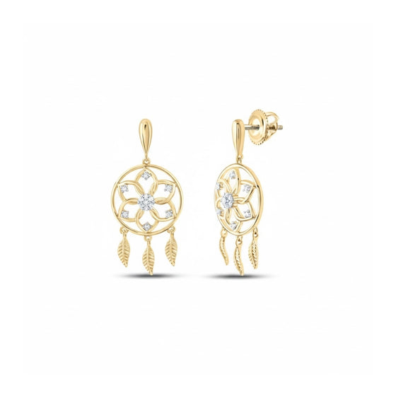 Pendientes atrapasueños con diamantes en oro de 10 quilates (1/10 quilates)