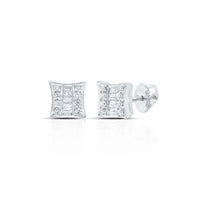 10k Gold Diamond Kite Earrings 1/8 CTW with a geometric kite pattern, set in white gold and featuring a secure screw-back closure. Displayed on a plain white background.