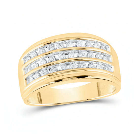 10K Yellow Gold Triple Row Diamond Band Ring 1/2 Cttw