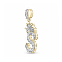 The 10k Gold Baguette Diamond Crown S Pendant 3/4 Cttw features a sparkling S charm in yellow gold, accented with shimmering baguette diamonds and topped with a diamond crown, complete with a gold bail for easy chain attachment.