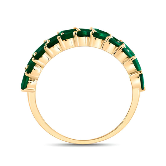 1/3CTW Diamond Ana M 1-3/4 CTW MQ Emerald 3/8CTW RD Natural Emerald Gem Ring- 14k Yellow Gold