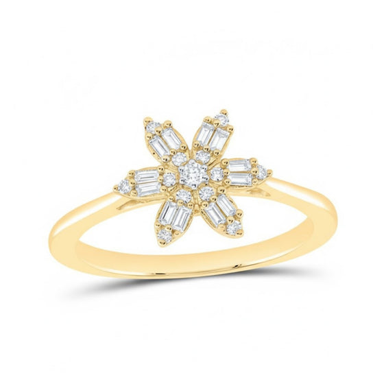 10k Yellow Gold Natural Diamond Flower Ring 1/5 Cttw