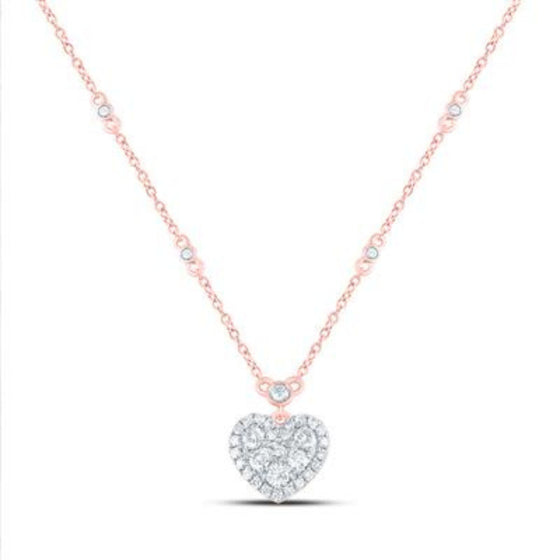 1/2CTW Diamond Fashion Heart Ladies Necklace -18"- 14K Gold