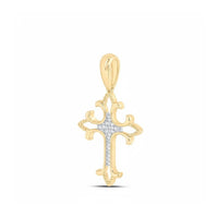 The 1/12CTW Diamond Fashion Cross Pendant in 10K gold features decorative curved edges, natural diamonds at the center, and a matching gold bail—an elegant jewelry piece shown against a plain white background.