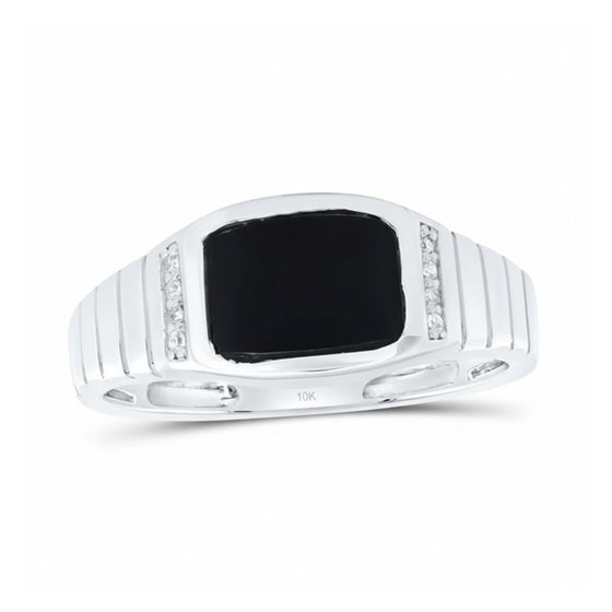 10K White Gold Onyx Black Men’s Ring 1/20 CTTW
