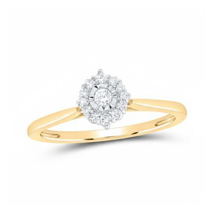 The 1/6CTW Natural Diamond Gift Promise Ring in 10k Gold features a round floral diamond cluster on a polished band—an elegant promise ring for any special occasion.